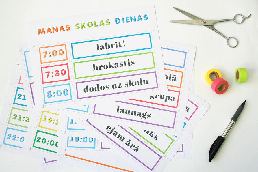 Skolas dienu grafiks - izprintē, izgriez un gatavs!