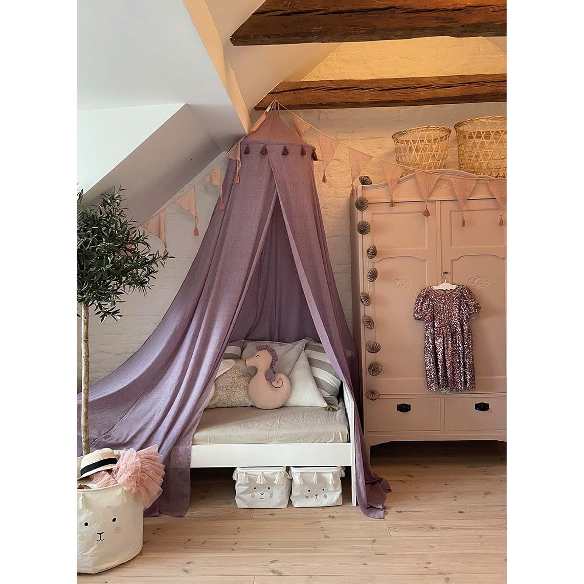 Bērnistabas baldahīns violets/smilšu krāsas